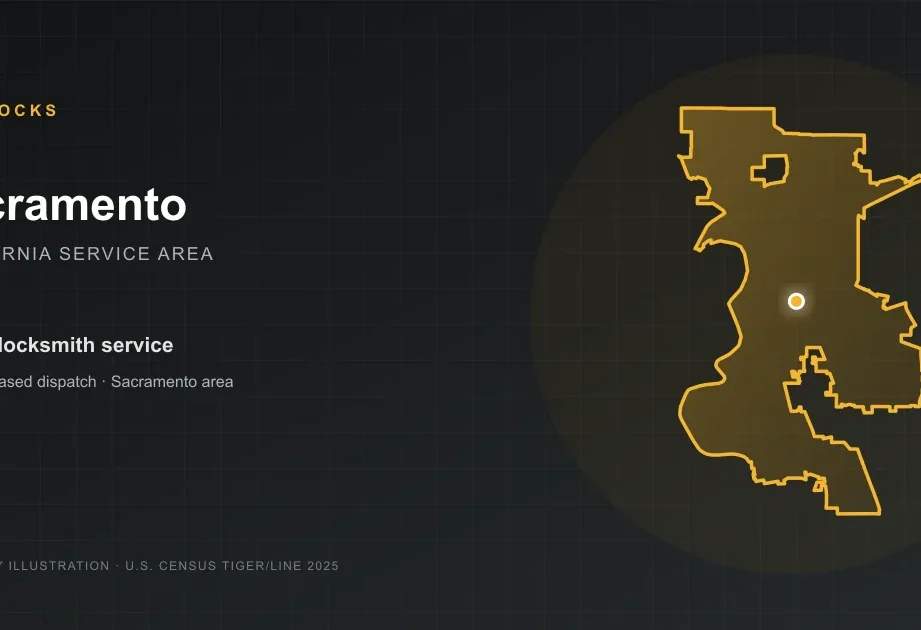 Illustrated Sacramento, California service-area map for Kita Locks mobile locksmith dispatch.
