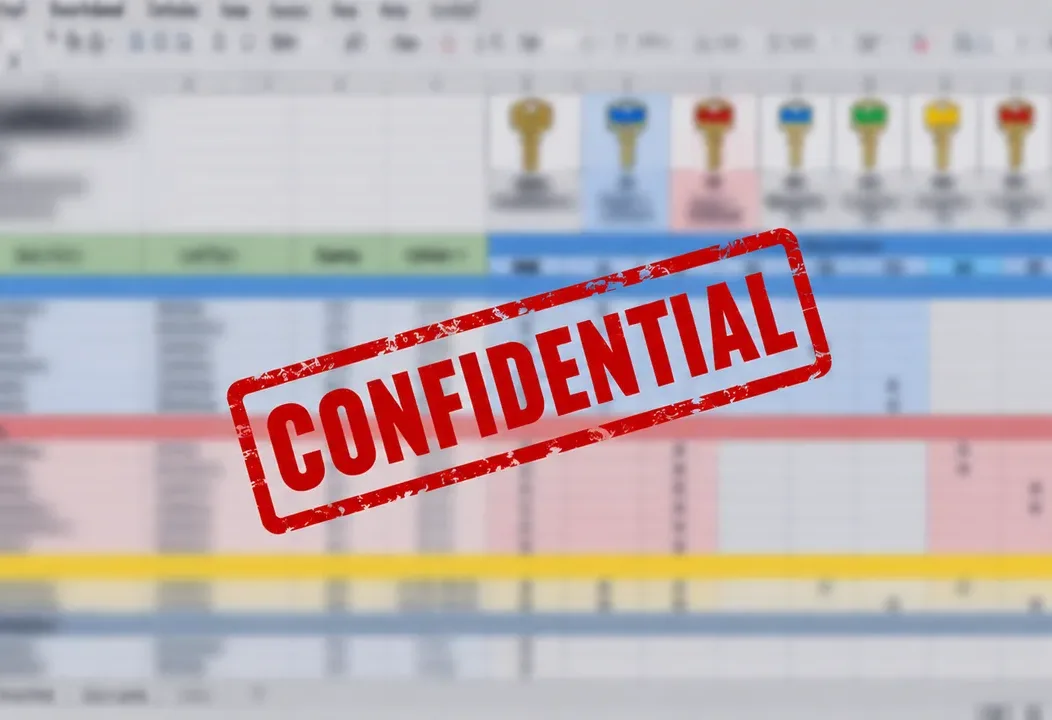 Blurred keying matrix marked confidential.