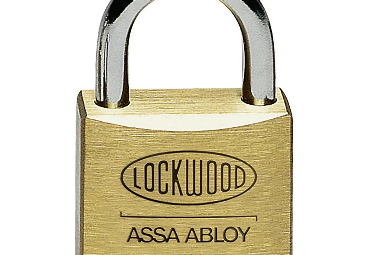 Brass Lockwood padlock with a hardened steel shackle.