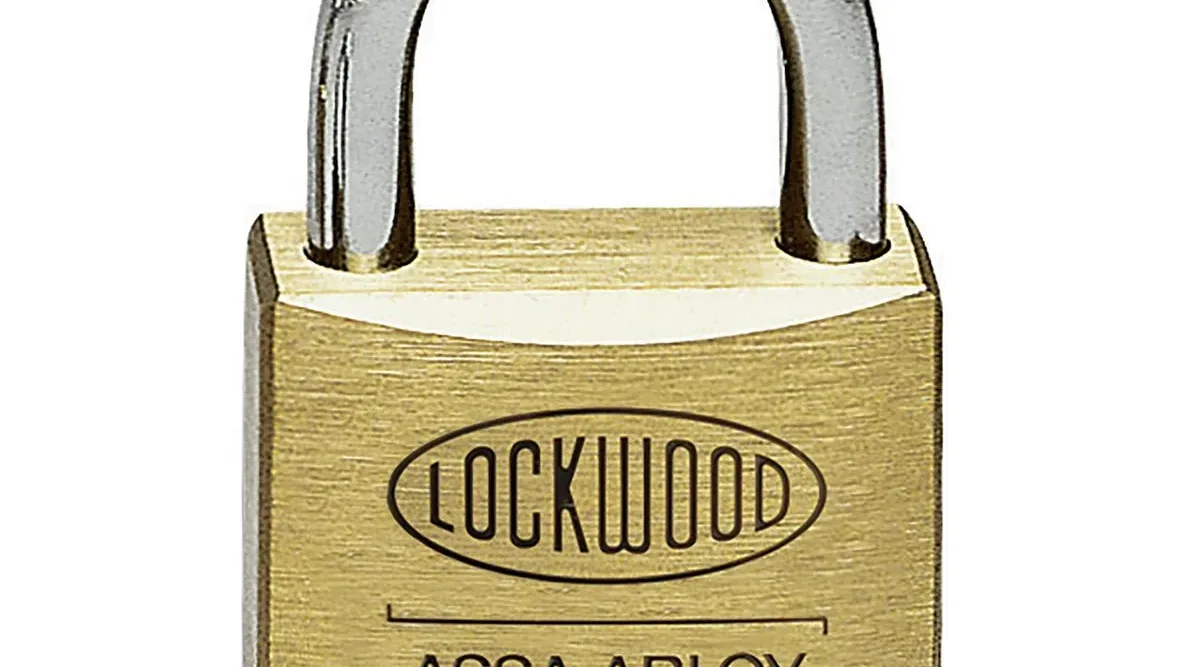 Brass Lockwood padlock with a hardened steel shackle.